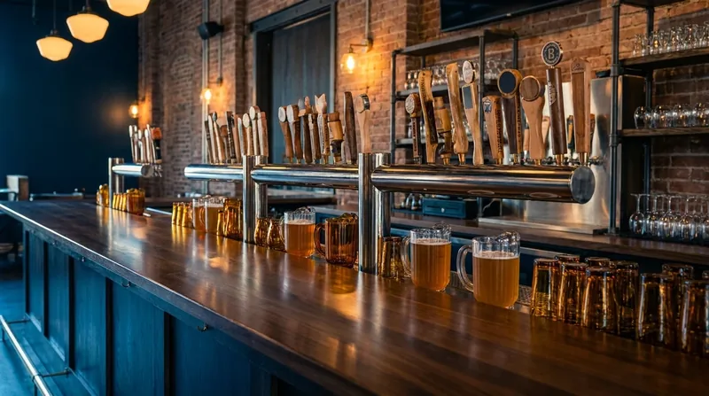 Tap handles and glassware on a polished bar, Mississippi Alcohol License