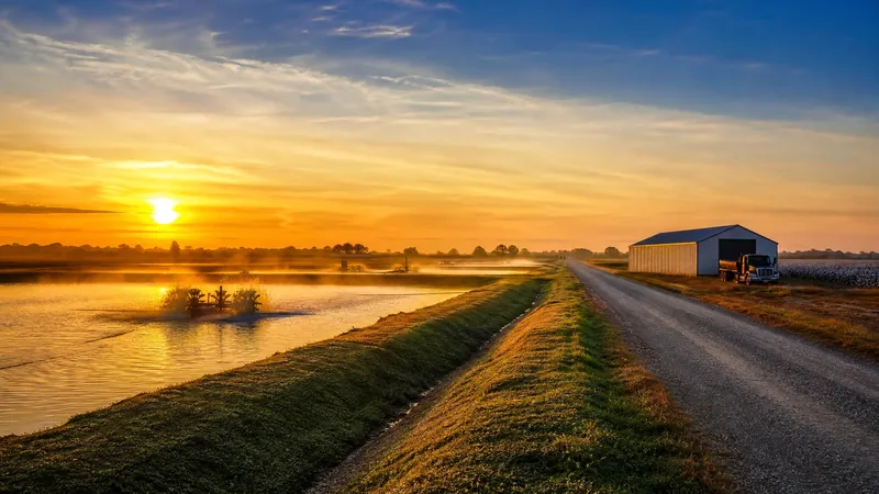 Catfish ponds and cotton fields on flat Delta farmland at sunrise, How to Start a Logging or Sawmill Business in Mississippi