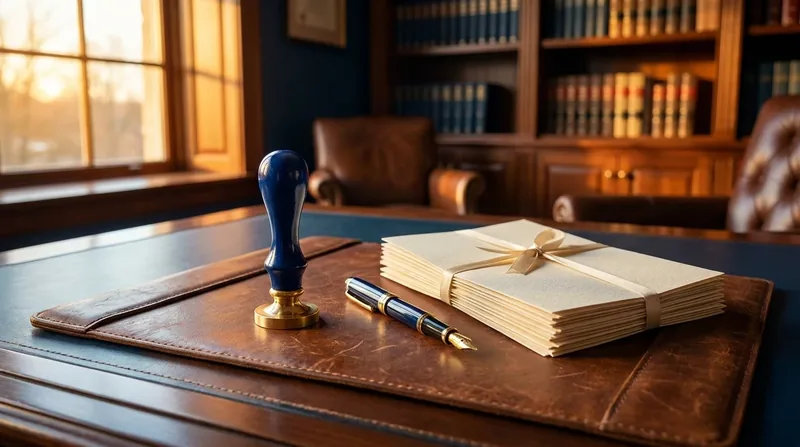 Embossing seal, pen and documents on a desk, Mississippi Apostille