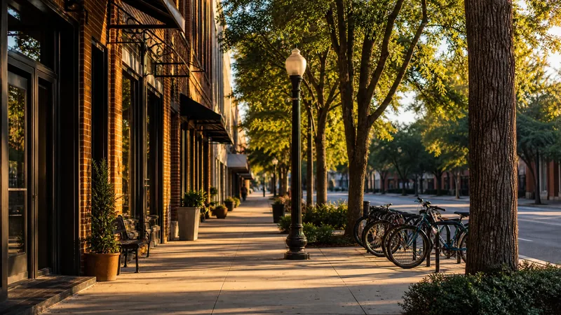 Southern college-town main street with brick storefronts and oaks, Starkville Business License