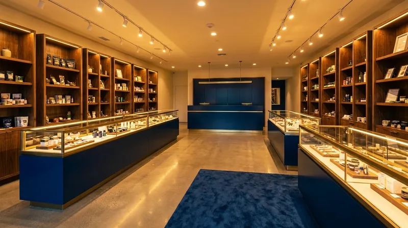 Licensed retail interior with glass display cases, Mississippi Medical Cannabis Business Licenses